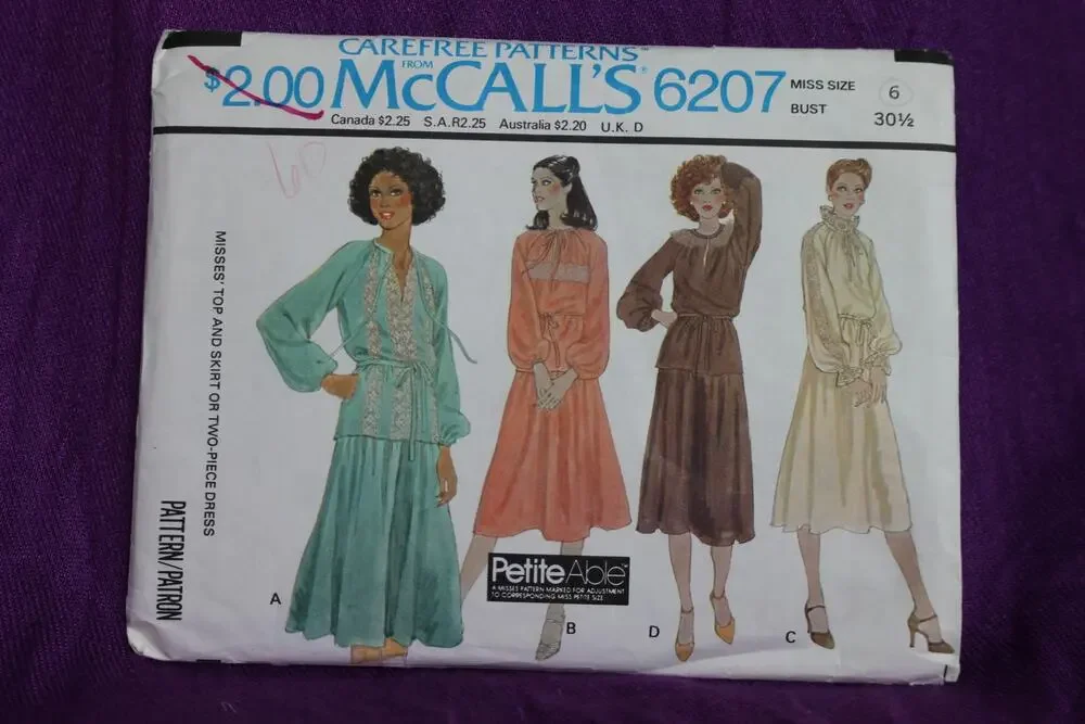 McCalls 6207 peasant dress drop waist puff sleeve boho pattern size 6